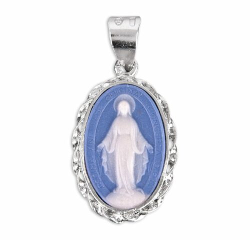 Light Blue Sterling Silver Cameo Miraculous Medal - Image 2
