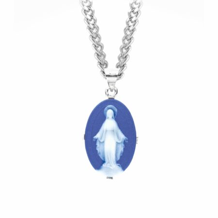 Dark Blue Sterling Silver Cameo Miraculous Medal