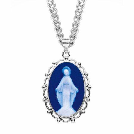 Dark Blue Sterling Silver Cameo Miraculous Medal