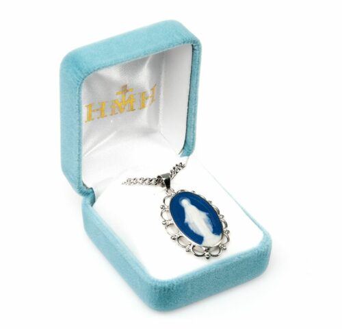 Dark Blue Sterling Silver Cameo Miraculous Medal - Image 4