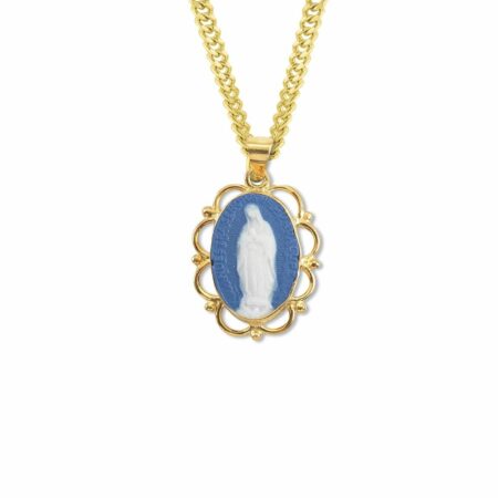 Dark Blue Gold Over Sterling Silver Our Lady of Guadalupe Cameo Medal