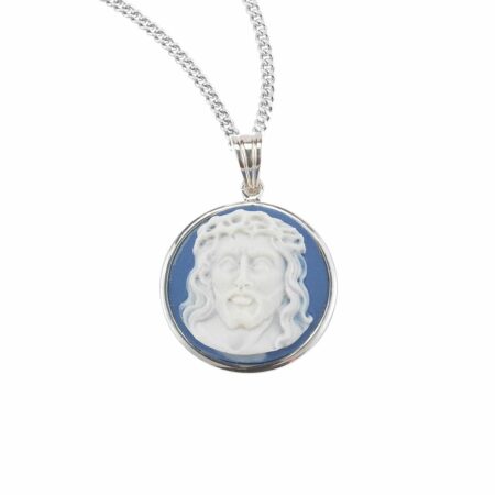 Light Blue Head of Christ Cameo Medal