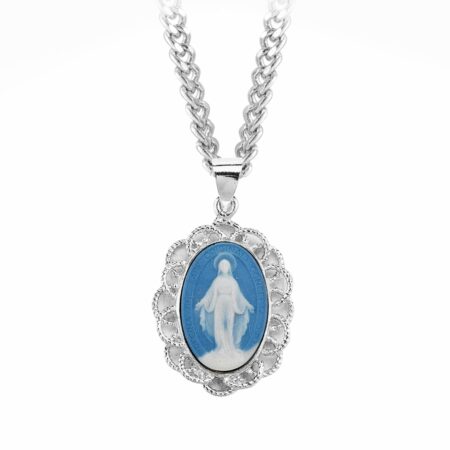 Light Blue Sterling Silver Cameo Miraculous Medal