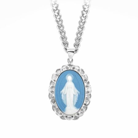 Light Blue Sterling Silver Cameo Miraculous Medal