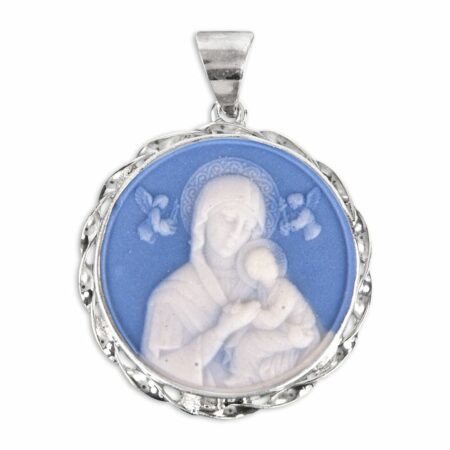 Light Blue Sterling Silver Our Lady of Perpetual Help Cameo Medal
