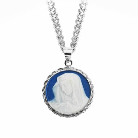 Dark Blue Sterling Silver Our Lady of Sorrows Cameo Medal