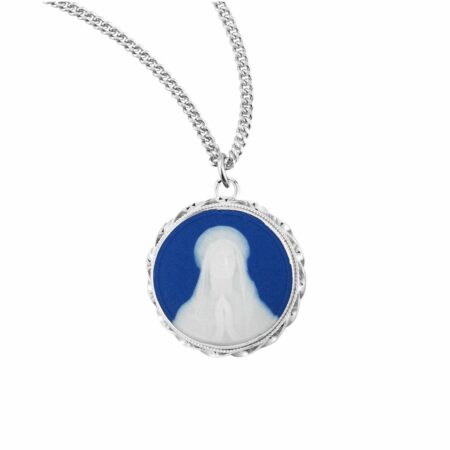 Blue Our Lady of Lourdes Cameo Medal