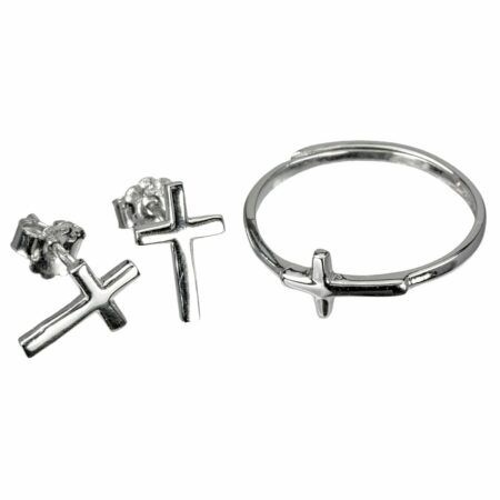 Sterling Silver Cross and Earring Ring Set