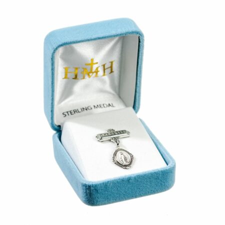 Sterling Silver Small Miraculous Medal on a Godchild Bar Pin