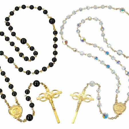 Gold Plated Rosary Created with Swarovski Crystal 6mm Aurora Borealis Beads and 6mm Onyx Beads by HMH