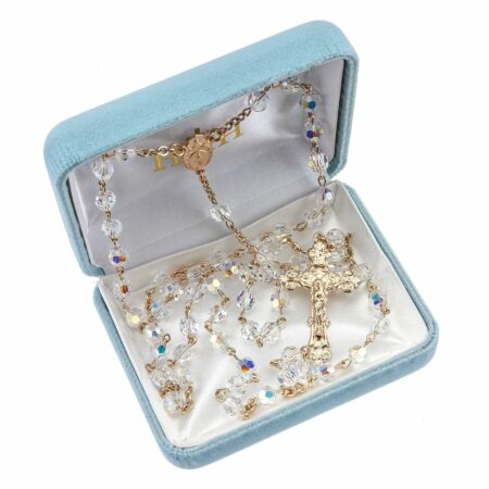 Gold Over Sterling Silver Rosary Created with Swarovski Crystal 6mm Aurora Borealis Beads by HMH