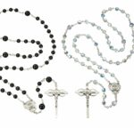 Gold Over Sterling Silver Rosary Created with Swarovski Crystal 6mm Aurora Borealis Beads and 6mm Onyx Beads by HMH
