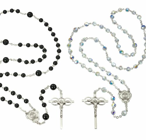 Gold Over Sterling Silver Rosary Created with Swarovski Crystal 6mm Aurora Borealis Beads and 6mm Onyx Beads by HMH