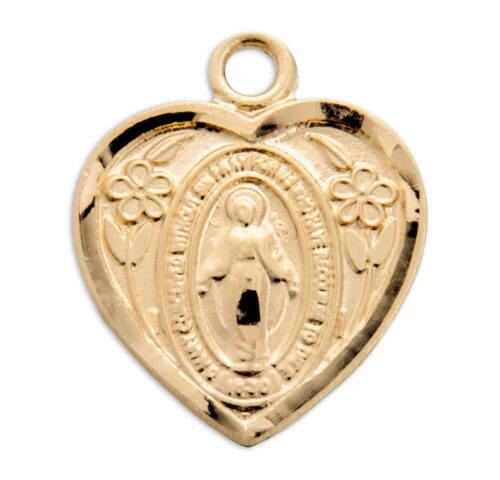 Gold Over Sterling Silver Heart Shape Miraculous Medal - Image 2
