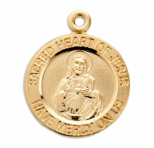 Sacred Heart of Jesus Double Sided Round Gold Over Sterling Silver Scapular Medal - Image 2