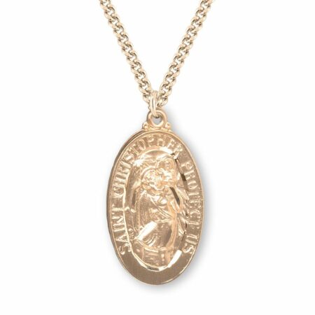 Saint Christopher Oval Gold Over Sterling Silver Medal