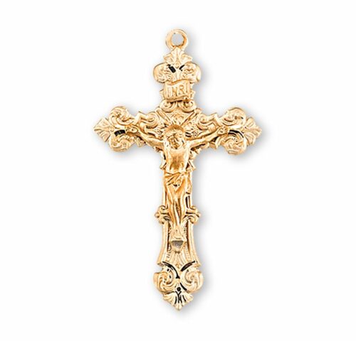 Gold Over Sterling Silver Filigree Scroll Relief Design Crucifix - Image 2