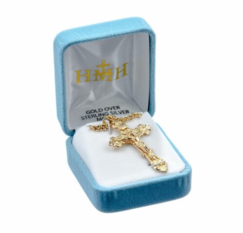 Gold Over Sterling Silver Filigree Scroll Relief Design Crucifix - Image 3