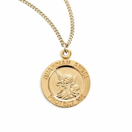 Guardian Angel Round Gold Over Sterling Silver Medal