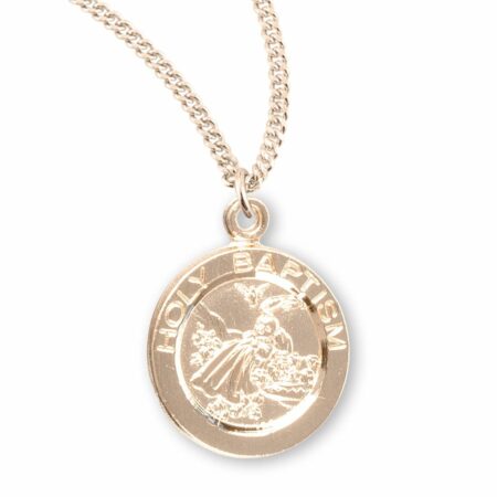Holy Baptism Round Gold Over Sterling Silver Medal
