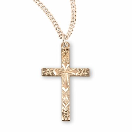 Gold Over Sterling Silver Flower Tipped Cross