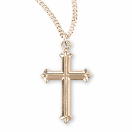 Fleur De Lis Tipped Gold Over Sterling Silver Cross