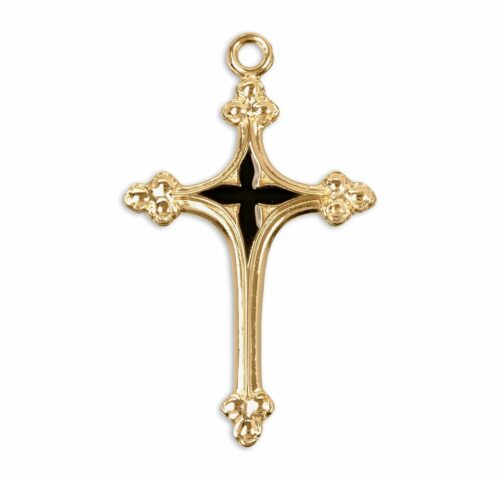 Gold Over Sterling Silver Cross with Blue Enameled Center - Image 2
