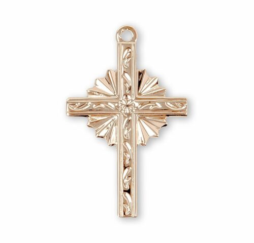 Gold Over Sterling Silver Engraved Vine Design Cross - Image 2