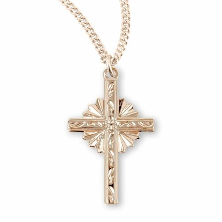 Gold Over Sterling Silver Engraved Vine Design Cross