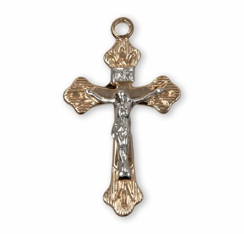 Flare Tipped Gold Over Sterling Silver Two Tone Crucifix - Image 2