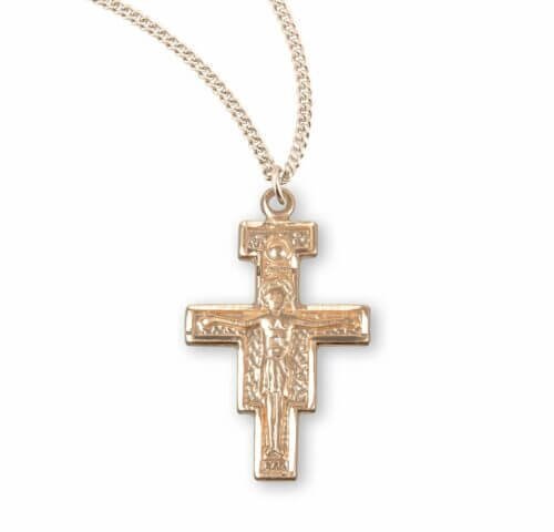 San Damiano Gold Over Sterling Silver Crucifix