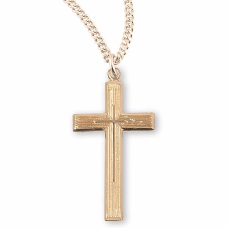 Gold Over Sterling Silver Cross with a High Polished Inlayed Cross