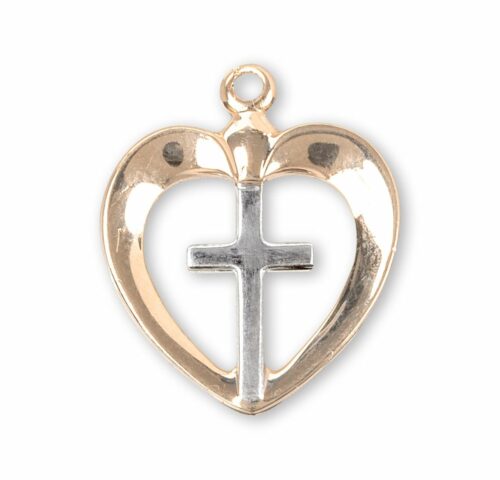 Two-tone Gold Over Sterling Silver Heart with Cross - Image 2