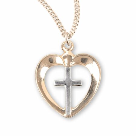 Two-tone Gold Over Sterling Silver Heart with Cross