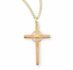 Gold Over Sterling Silver High Polished Holy Spirit Cross with a Pierced Halo