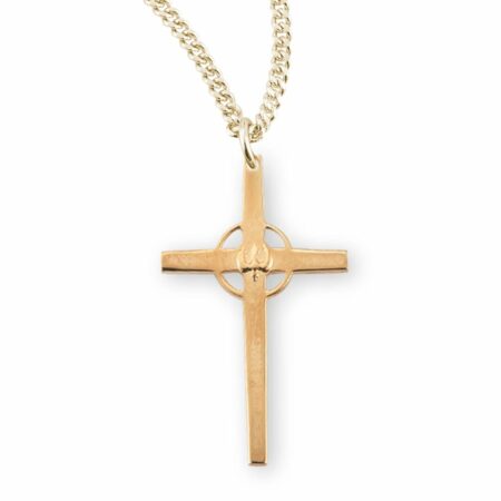 Gold Over Sterling Silver High Polished Holy Spirit Cross with a Pierced Halo