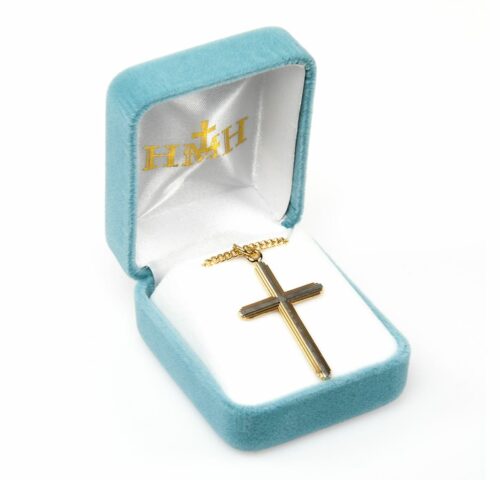 Two-Tone Gold Over Sterling Silver Inlay Cross - Image 3