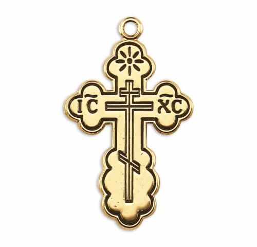 Gold Over Sterling Silver "Byzantine" Style Cross with Black Enamel - Image 2