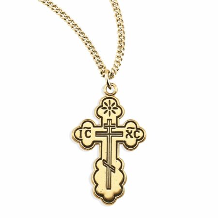Gold Over Sterling Silver "Byzantine" Style Cross with Black Enamel