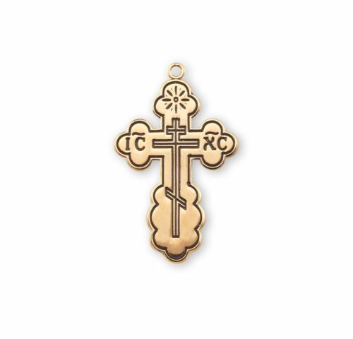 Gold Over Sterling Silver "Byzantine" Style Cross with Black Enamel - Image 2