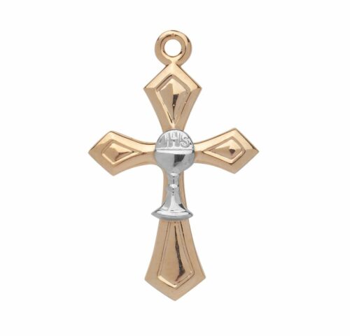Two-tone Gold Over Sterling Silver Cross with Chalice - Image 2