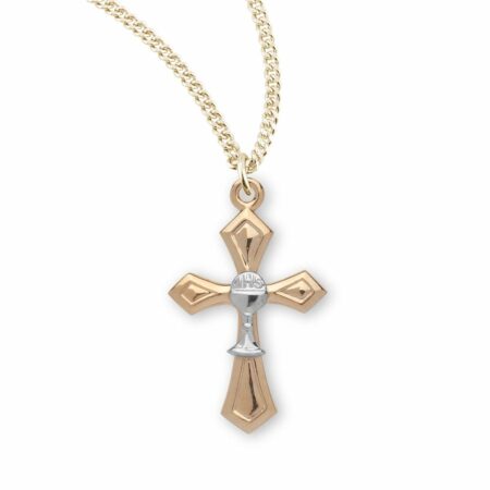 Two-tone Gold Over Sterling Silver Cross with Chalice