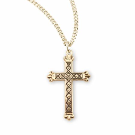 Gold Over Sterling Silver Cross with Black Enamel Design