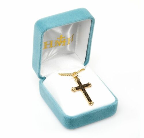 Gold Over Sterling Silver Cross with Black Enamel Design - Image 3