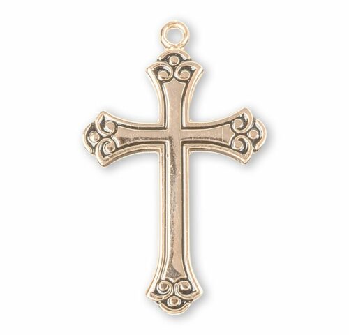 Swirl Tip Black Enameled Gold Over Sterling Silver Cross - Image 2