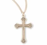 Swirl Tip Black Enameled Gold Over Sterling Silver Cross