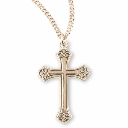 Swirl Tip Black Enameled Gold Over Sterling Silver Cross