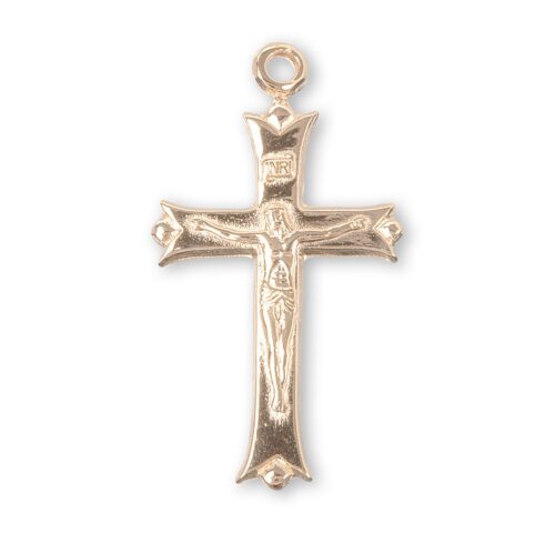 Leaf Tipped Gold Over Sterling Silver High Polished Crucifix - Image 2