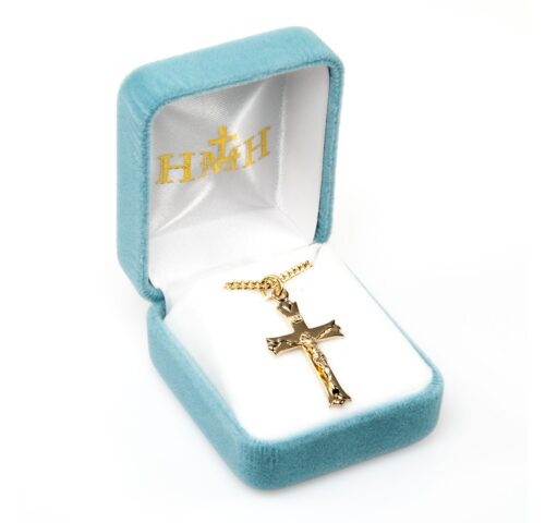 Leaf Tipped Gold Over Sterling Silver High Polished Crucifix - Image 3