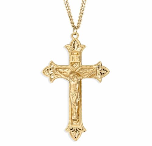Gold Over Sterling Silver Fleur De Lis Cross